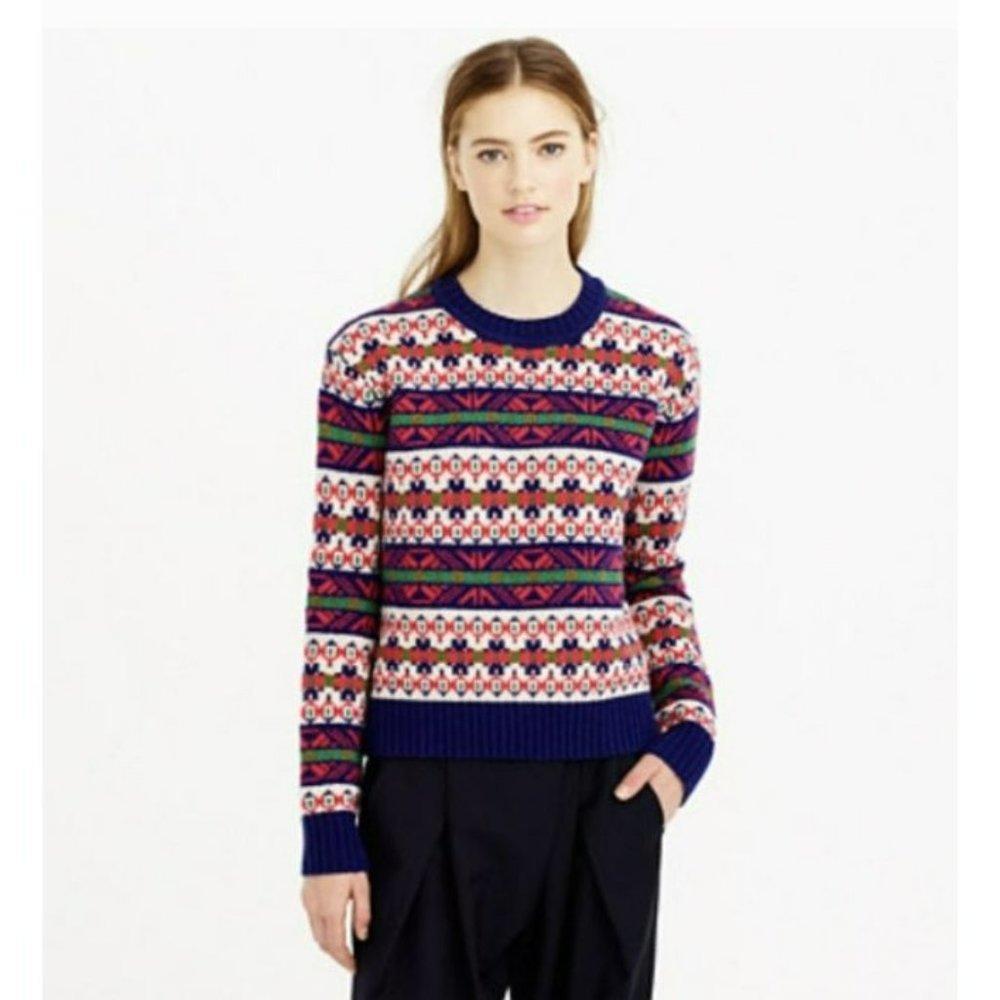 NWT J. Crew Fair Isle 100% Lambs Wool Crewneck Sweater - Size XS - Picture 1 of 11